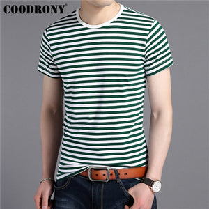 COODRONY T Shirt Men Streetwear Fashion Navy Striped O-Neck Tshirt Summer Short Sleeve T-Shirt Men Cotton Tee Shirt Homme S95133