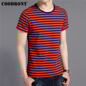 COODRONY T Shirt Men Streetwear Fashion Navy Striped O-Neck Tshirt Summer Short Sleeve T-Shirt Men Cotton Tee Shirt Homme S95133