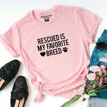 Load image into Gallery viewer, Rescued Is My favorite Breed T shirt Ladies Unisex Crewneck Shirt Rescue Dog Graphic Tees dog lovers casual tops
