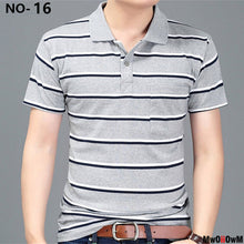 Load image into Gallery viewer, MwOiiOwM New Summer Style Striped Short Sleeve Casual Men T Shirt High Quality Polyester T-shirts Men Turn Down Collar Tshirt
