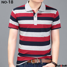 Load image into Gallery viewer, MwOiiOwM New Summer Style Striped Short Sleeve Casual Men T Shirt High Quality Polyester T-shirts Men Turn Down Collar Tshirt
