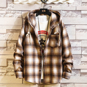 Plaid Style Autumn Spring 2019 With Hoodie Men‘s Hip Hop Punk Shirt Flannel Casual Fashion Clothes