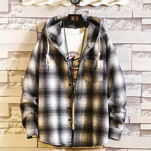 Plaid Style Autumn Spring 2019 With Hoodie Men‘s Hip Hop Punk Shirt Flannel Casual Fashion Clothes