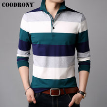 Load image into Gallery viewer, COODRONY Long Sleeve T Shirt Men Striped Casual Streetwear Tshirt Soft Cotton Tee Shirt Homme Turn-down Collar T-Shirt Men 95012
