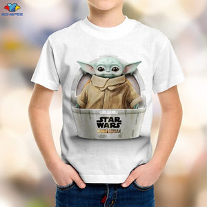 SONSPEE 3D Boy Science Fiction Movie Star Wars Kids T-Shirt Space War The Mandalorian Men's Shirt  Kawaii Yoda Baby Children Top