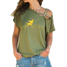 Load image into Gallery viewer, Heartbeat Chihuahua Dog Lovers Girlfriend Gift T Shirt Heartbeat Paw Dogs Tshirt Women Short Sleeve Irregular Top Tees
