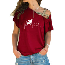 Load image into Gallery viewer, Heartbeat Chihuahua Dog Lovers Girlfriend Gift T Shirt Heartbeat Paw Dogs Tshirt Women Short Sleeve Irregular Top Tees
