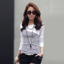 Load image into Gallery viewer, T Shirt Women Clothes 2020 Striped Tshirt Long Sleeve Tops Womens Clothing T-Shirts Cotton Casual Tee Shirt Femme Poleras Mujer

