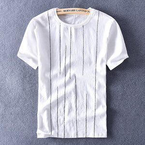 New style Italy brand t shirt men linen and cotton blue t-shirt for men fashion o-neck tshirt mens casual stripe t shirts male