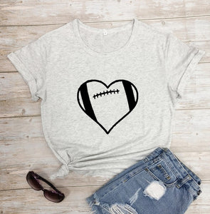 Football Heart T-shirt Unisex Favorite Football Love Shirt football season Shirts football mom tShirt 100%cotton casual tee tops