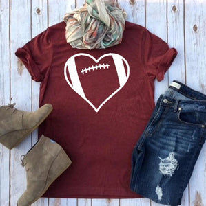 Football Heart T-shirt Unisex Favorite Football Love Shirt football season Shirts football mom tShirt 100%cotton casual tee tops