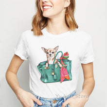 Load image into Gallery viewer, Cute Chihuahua in bag print women shirt dog lover clothes tee shirt femme kawaii t shirt white female t-shirt DIY custom tshirt
