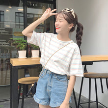 Load image into Gallery viewer, Korean O-neck T Shirt Women kawaii pink Striped Tops Harajuku Tshirt Summer Short Sleeve casual loose T-shirts camiseta feminina
