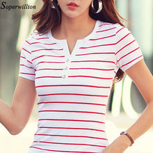 Load image into Gallery viewer, Women T-Shirt Cotton Short Long Sleeve Lady T Shirt Striped Summer Spring Autumn Female Blusa White Plus Size Fashion Top Tee T0
