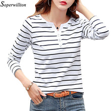 Load image into Gallery viewer, Women T-Shirt Cotton Short Long Sleeve Lady T Shirt Striped Summer Spring Autumn Female Blusa White Plus Size Fashion Top Tee T0
