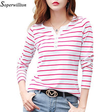 Load image into Gallery viewer, Women T-Shirt Cotton Short Long Sleeve Lady T Shirt Striped Summer Spring Autumn Female Blusa White Plus Size Fashion Top Tee T0
