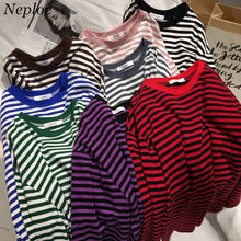 Load image into Gallery viewer, Neploe Stripe T Shirts Women Medium-long Causal TShirt Thin O-neck Top Korean Streetwear Plus Size Women Clothes 2020 Clothes
