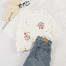 Load image into Gallery viewer, korean kawaii Stripped T Shirt New Fashion Clothes for Women Summer tees Tops embroidery 90's girls Tshirt Harajuku Streetwear
