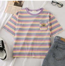 Load image into Gallery viewer, korean kawaii Stripped T Shirt New Fashion Clothes for Women Summer tees Tops embroidery 90's girls Tshirt Harajuku Streetwear
