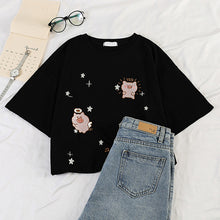 Load image into Gallery viewer, korean kawaii Stripped T Shirt New Fashion Clothes for Women Summer tees Tops embroidery 90's girls Tshirt Harajuku Streetwear
