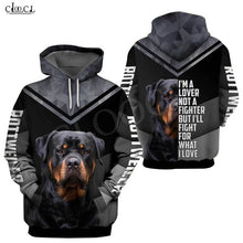 Load image into Gallery viewer, 2020 Fashion Lover Not A Fighter Rottweiler Dog 3D Print Hoodie Men Women Casual Pet Dog Designs Hooded Coat Drop Shipping
