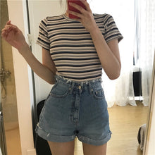 Load image into Gallery viewer, 2019 Summer Tshirt Women Korean O-neck T Shirt Fashion Striped Tops Harajuku Short Sleeve Casual T-shirts Female
