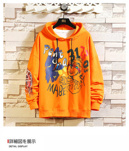 Japan Style Casual O-Neck 2020 Spring Autumn Print Hoodie Sweatshirt Men'S Thick Fleece Style Hip Hop High Streetwear Clothes