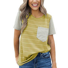 Load image into Gallery viewer, T Shirt Women Striped Pocket Tees 2020 New Summer O-Neck Tops Female Short Sleeves 2XL tshirt Women Clothes Casual Top Tee
