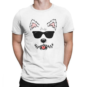 Novelty Cute West Highland White Terrier Dog Face With Sunglasses Westie Lovers Tshirt for Men 100 Percent Cotton T Shirt