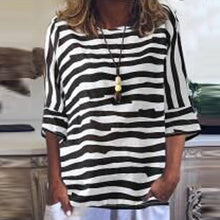Load image into Gallery viewer, Women's Black And White Stripes TSHIRT Plus Size Printing Round Collar Middle Sleeves Tops 2019 Dropship femme mujer vestidos#G1
