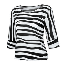 Load image into Gallery viewer, Women's Black And White Stripes TSHIRT Plus Size Printing Round Collar Middle Sleeves Tops 2019 Dropship femme mujer vestidos#G1
