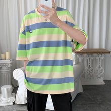 Load image into Gallery viewer, Rainbow Cotton T Shirt Streetwear Korean Style Harajuku Colorful Striped Tshirt Men
