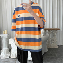 Load image into Gallery viewer, Rainbow Cotton T Shirt Streetwear Korean Style Harajuku Colorful Striped Tshirt Men
