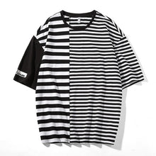 Load image into Gallery viewer, SingleRoad Man&#39;s Striped T-shirt Men 2020 Oversized Patchwork Cotton Punk Hip Hop Japanese Streetwear Tshirt Male T Shirt Men
