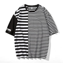 Load image into Gallery viewer, SingleRoad Man's Striped T-shirt Men 2020 Oversized Patchwork Cotton Punk Hip Hop Japanese Streetwear Tshirt Male T Shirt Men
