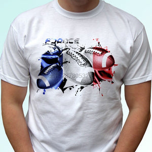 France Rugby Flag  White T Shirt Top Tee Footballer Design Mens
