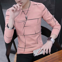 Load image into Gallery viewer, T Shirt Men Autumn Winter Men Long Sleeve T-shirt Stripe Shirt New Tshirt T Shirts O-Neck Casual Pink White Black
