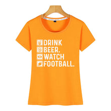 Load image into Gallery viewer, Tops T Shirt Women drink beer watch football funny football design Humor White Custom Female Tshirt
