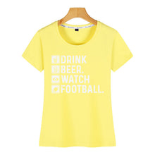 Load image into Gallery viewer, Tops T Shirt Women drink beer watch football funny football design Humor White Custom Female Tshirt

