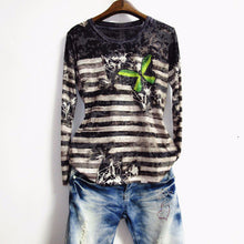 Load image into Gallery viewer, Striped butterfly print t shirt women Plus size 4XL 2020 spring long sleeve graphic tees slim tshirt o-neck tops tee shirt femme
