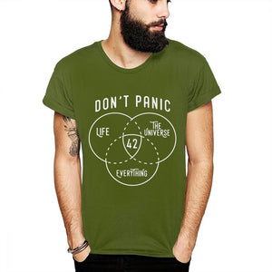 New Design Don't Panic T-shirt Science Fiction 42 Hitchhikers Guide To The Galaxy Stylish T Shirt