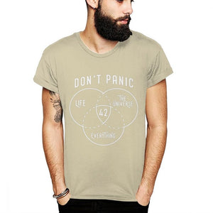 New Design Don't Panic T-shirt Science Fiction 42 Hitchhikers Guide To The Galaxy Stylish T Shirt