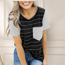 Load image into Gallery viewer, Striped T Shirt Women O-neck Short Sleeve 2020 New Pocket Tops Tee Shirts Women Clothes Casual Female Raglan sleeves tshirt
