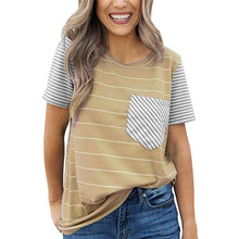 Load image into Gallery viewer, Striped T Shirt Women O-neck Short Sleeve 2020 New Pocket Tops Tee Shirts Women Clothes Casual Female Raglan sleeves tshirt
