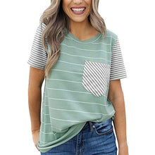 Load image into Gallery viewer, Striped T Shirt Women O-neck Short Sleeve 2020 New Pocket Tops Tee Shirts Women Clothes Casual Female Raglan sleeves tshirt
