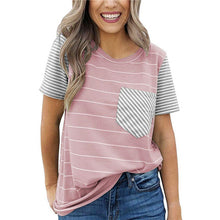 Load image into Gallery viewer, Striped T Shirt Women O-neck Short Sleeve 2020 New Pocket Tops Tee Shirts Women Clothes Casual Female Raglan sleeves tshirt
