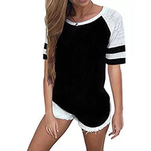 Load image into Gallery viewer, Women Striped Splicing Baseball Tshirt 2020 Summer Fashion Casual O Neck Loose Top Tee All Matched T Shirt Plus Size
