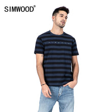 Load image into Gallery viewer, SIMWOOD 2020 summer new striped t-shirt men fashion letter embroidered 100% cotton 210g texture fabric breathable tops tshirt
