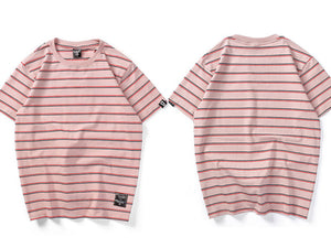 GONTHWID Harajuku Stripe T Shirts Men/Women Hip Hop Casual Cotton Short Sleeve Tops Tees Summer Fashion Tshirts Black Red Pink