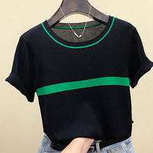 Load image into Gallery viewer, shintimes Thin Knitted T Shirt Women Clothes 2020 Summer Woman Short Sleeve Tees Tops Striped Casual T-Shirt Female Tshirt Femme
